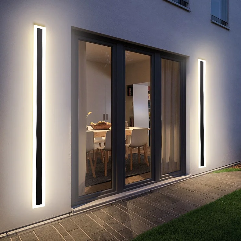 Wall Lamp Modern Nordic Ip65 Waterproof Led Strip Linear Outdoor Black Electric Metal 90 80 Villa Outdoor Garden Wall Lights