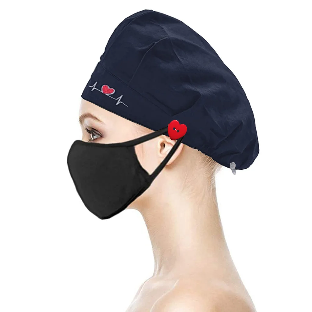 Adjustable Bouffant Cap with Buttons Sweatband Breathable Turban Hat Unisex Button Sweatband Cap