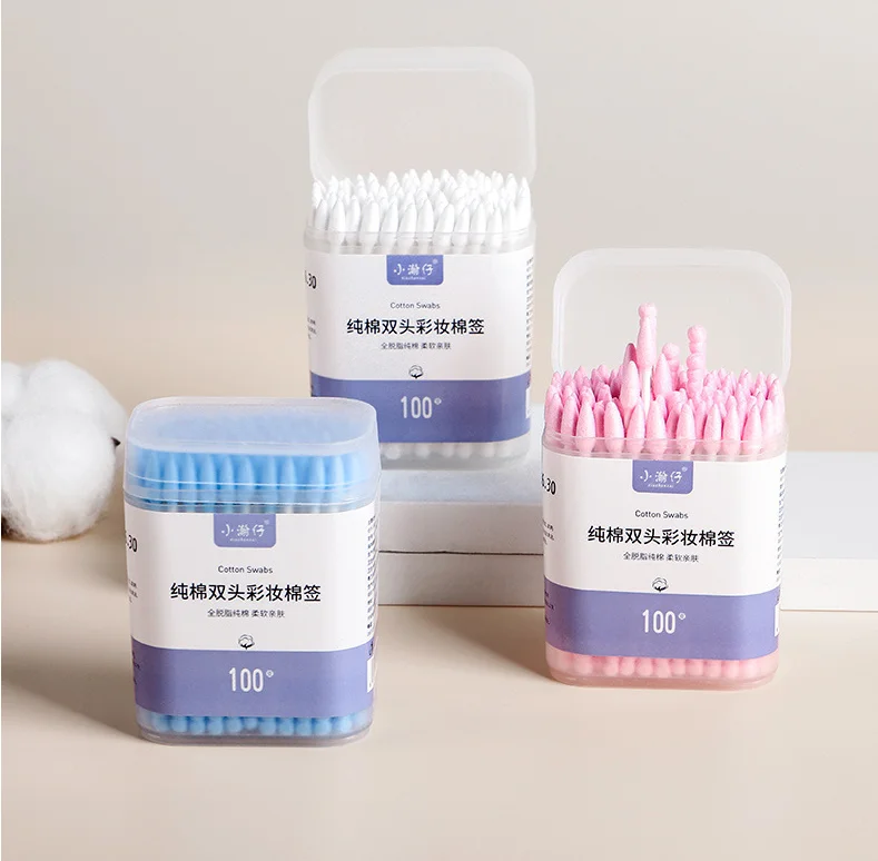 100 frosted boxes, paper reels, colorful makeup cotton swabs, double-headed cleaning and ear-scraping.