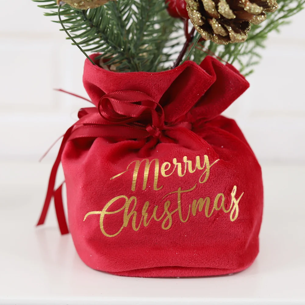 Artificial Christmas Tree With Red Berry Flower Pine Cone Mini Tabletop Tree Xmas Home Decorations