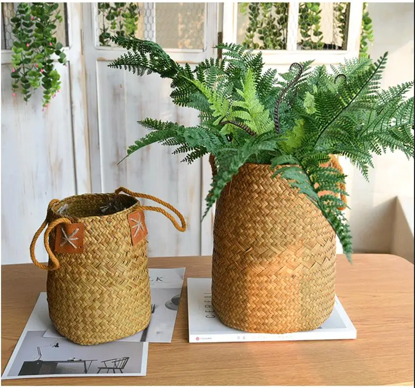 Factory Custom Natural Multi Flower Plants Pots Laundry Straw Woven Seagrass Belly Basket for home storage