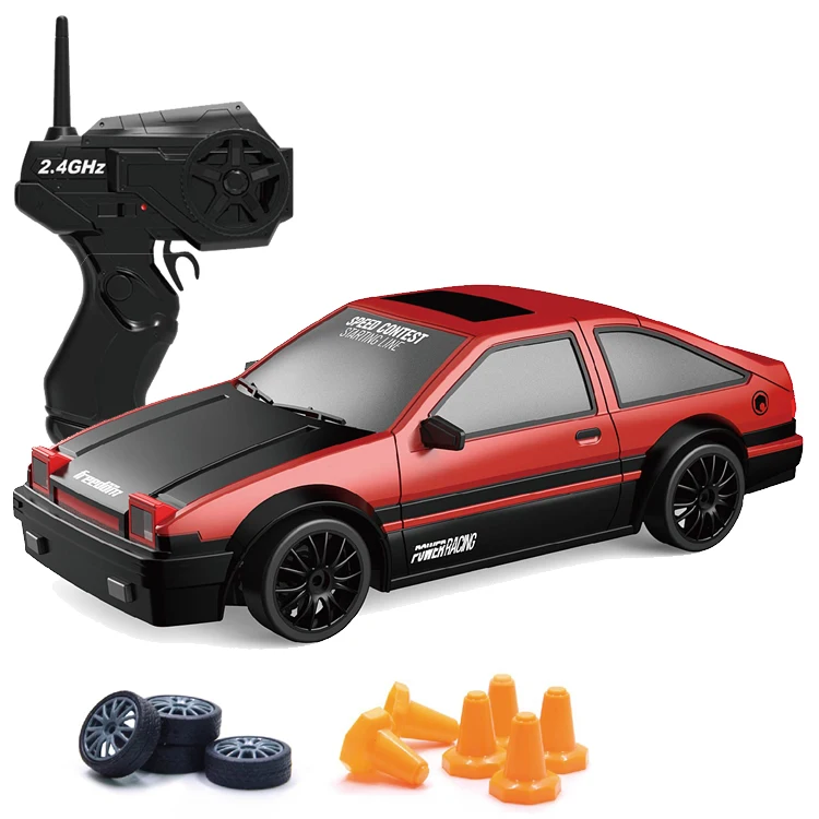 2.4G 1:24 Remote control racing car 4WD Drift  Car with Light 15km/h Race Car with Replaceable Tires and Obstacles