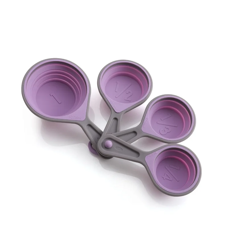 Liquid Dry Food Baking Cooking Kitchen Utensils Collapsible 40ml Flexible Silicone Measuring Cups and Spoons Set