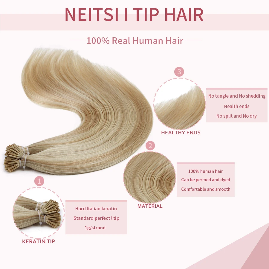 Neitsi I Tip Hair Extension 100% remy Human Hair Indian Straight Keratin Capsules atural Brown and Blonde Color hair extension