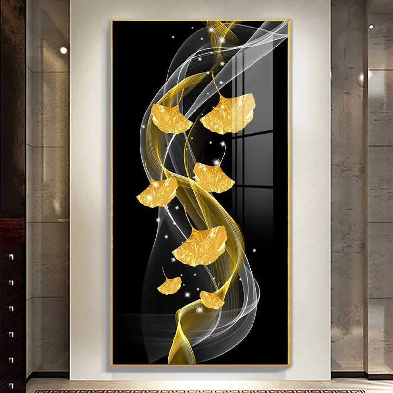 custom Gold flower poster printing Mural roll canvas Painting Living room wall art crystal porcelain painting