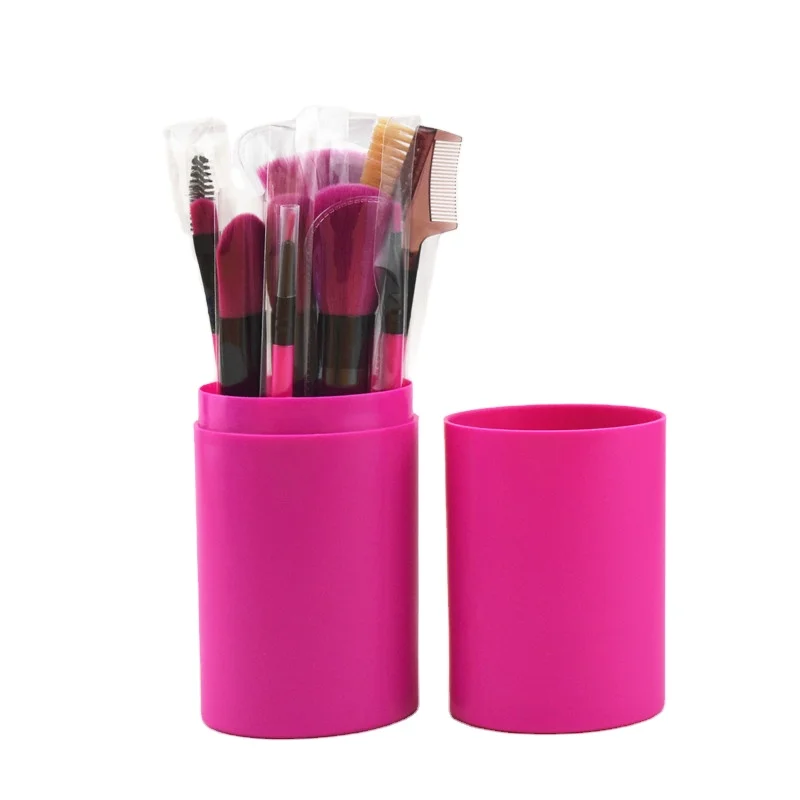 12pcs Portable Makeup Brush Barreled Set With Bucket Cosmetic Brush Set With Case For Beginner