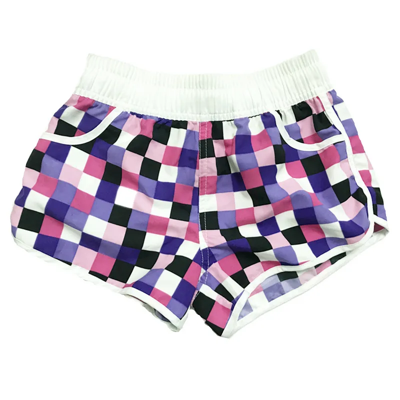 Custom baby kids swim trunks wholesale wholesale high quality cute little girls purple plaid summer beach shorts