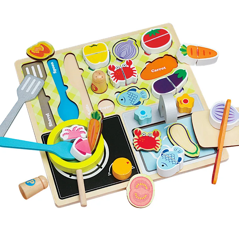 
Wooden magnetic cut toys vegetables fruit set play toys kitchen toy 