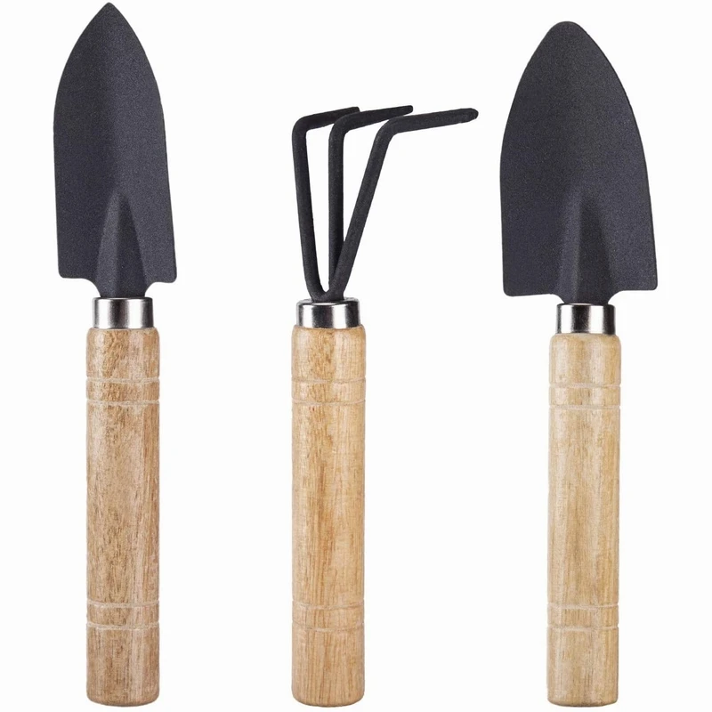 3 Piece Mini Garden Plant Tools Sets Small Shovel Rake Spade Wood Handle Loose Succulents Potted Flower Seedling Soil