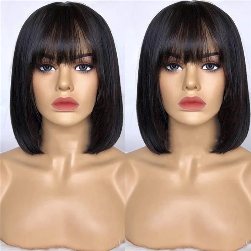Best Quality Bob Wigs Grade 12a Lace Wigs,pre Plucked Raw Virgin Hair Wigs,fringe Bob Brazilian Human Hair Wig with Baby Hair