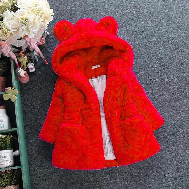2025 new Fashion Girl Fall Winter Color Children fur coat thickened rabbit Kids Rabbit Ear Warm Clothing