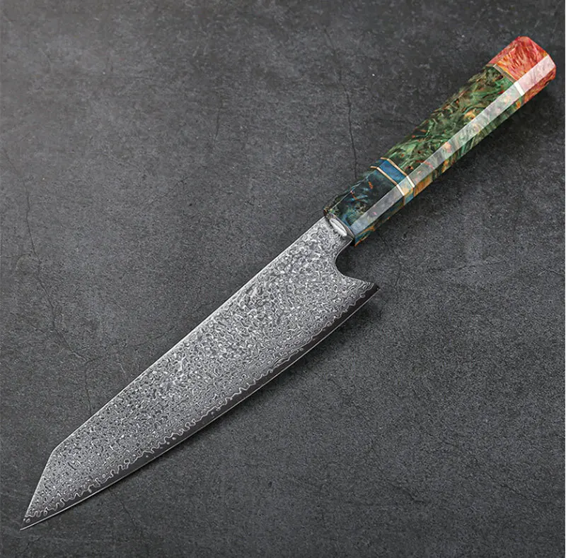 Existing  8inch  japanese knife set damascus santoku knife steel  blank with colorful wood handle