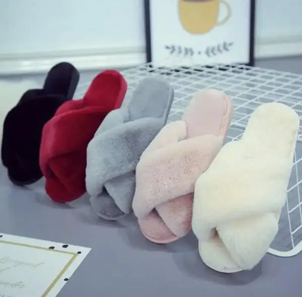 Fur House Slippers Winter Slippers Open Toe Indoor Outdoor Home Ladies Fluffy Slides Plush Fur Slippers for Women