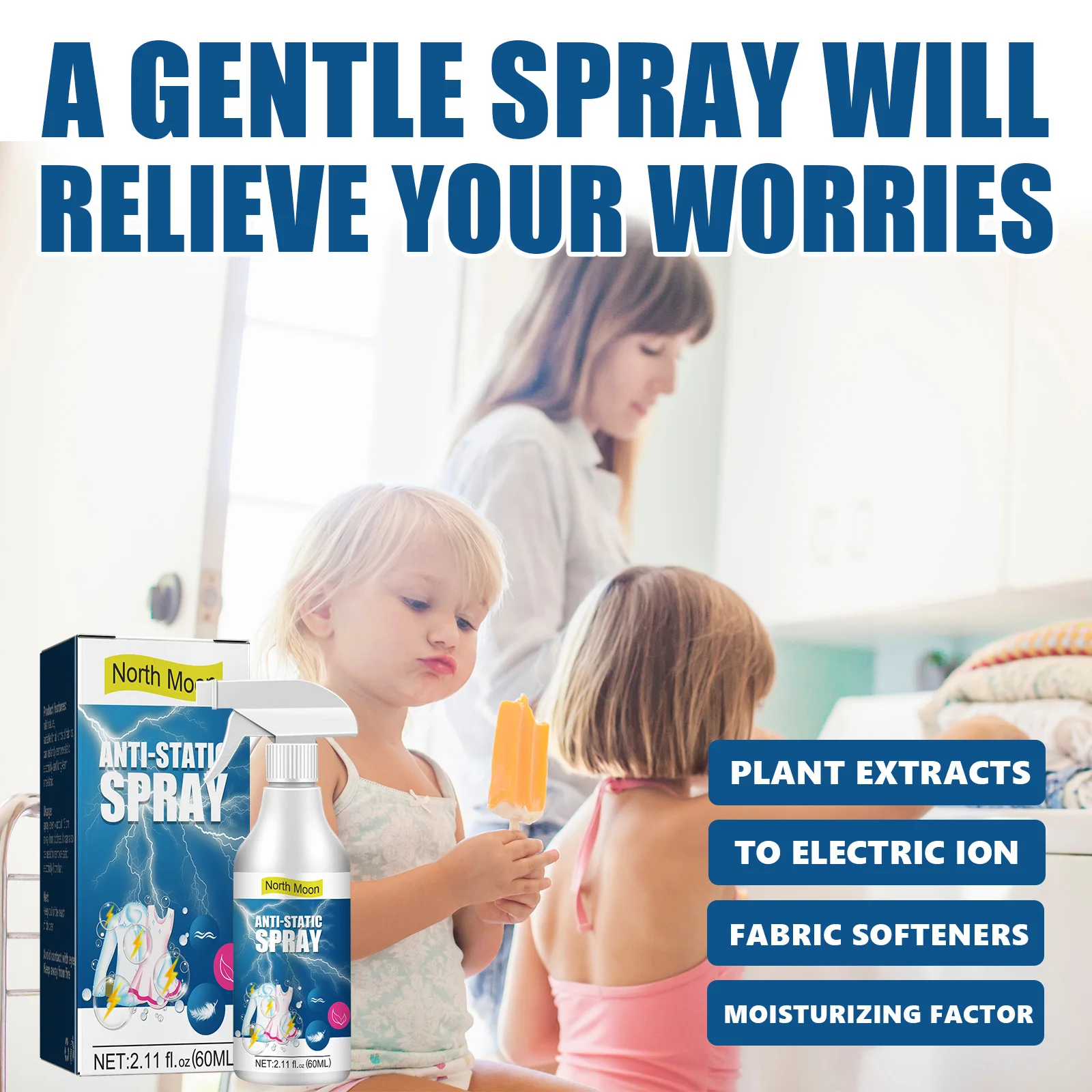 North Moon Fabric and Cloth Wrinkle Releaser Spray Anti-static Wrinkle Release Spray Eliminate Wrinkle Spray for Clothes