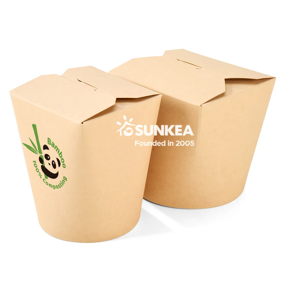 Sunkea food packing containers takeaway diner box/26oz white and brown paper noodle boxes