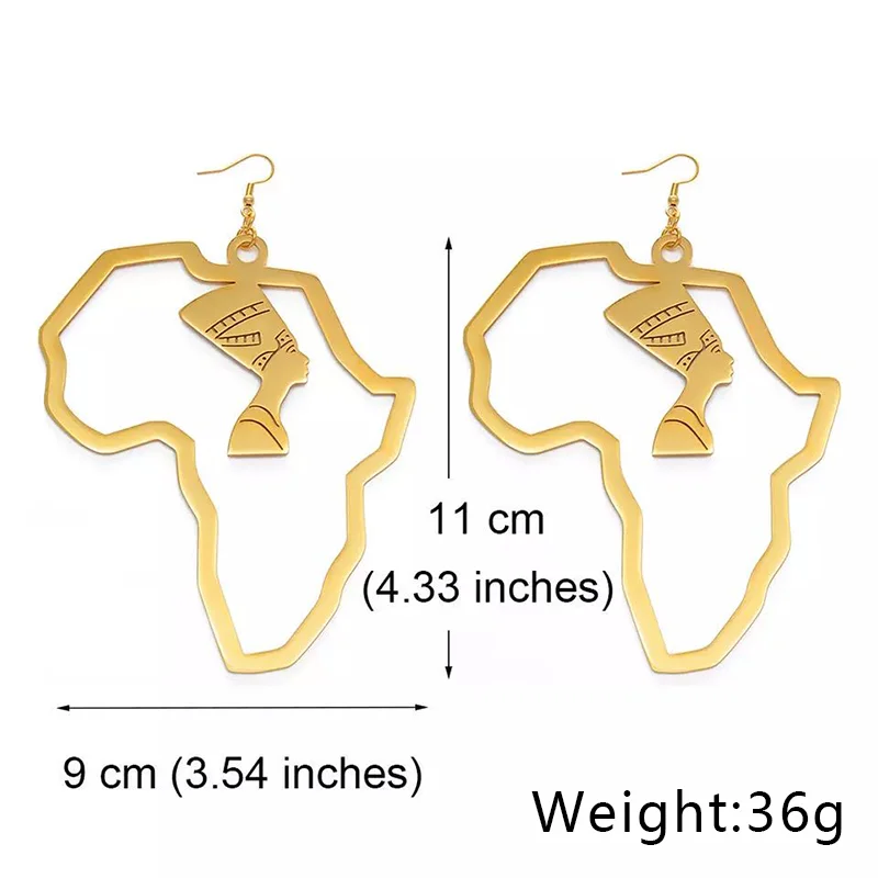 Bohemia African Map Earrings 11CM Africa Earrings Jewelry Stainless Steel Boho Dangling Earrings Women Jewelry