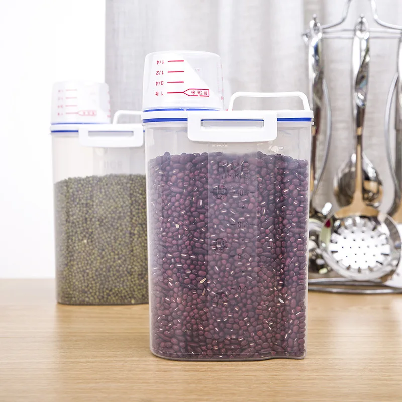 2022  New Airtight Design With Measuring Cup Pour Spout 4 L Capacities of Rice Dispenser Bin Cereal Containers Grain Storage