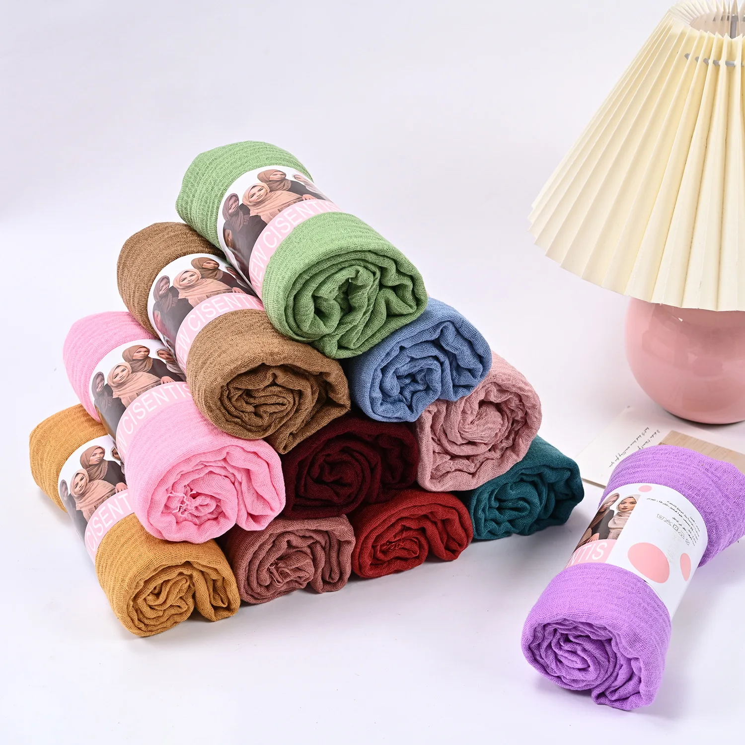 Solid Color TR Cotton Linen 180x90 Large-Size Bubble Wrap Ethnic Style Cross-Bo Fashion Hijab Cover Woven Bawal Plain Wholesale