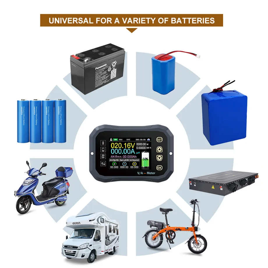 Battery Monitor KG140F DC 0-120V 100A 400A 600A Battery Tester Voltage Current VA Meter Battery Coulomb Meter Capacity Indicator