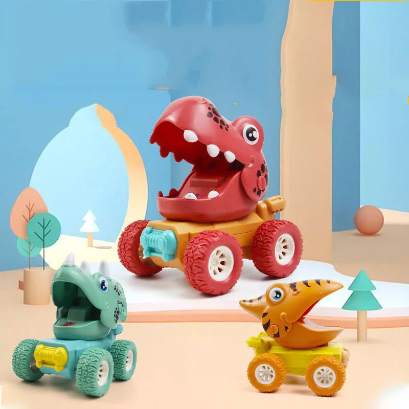 Amazon Hot Selling Plastic Small Toy Cars Dinosaur World Car Toy Pressure control Cartoon Dinosaur cars for kids