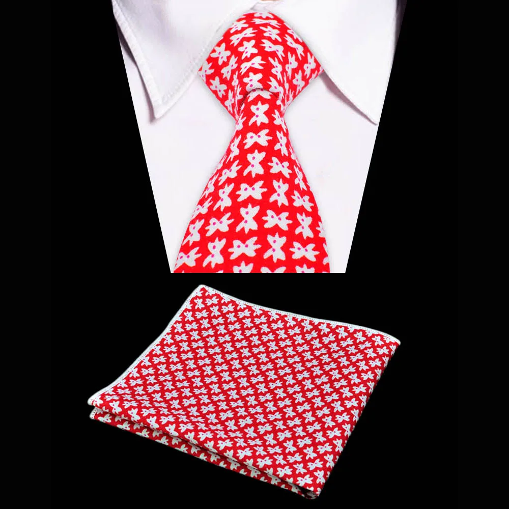 Горячая Распродажа красный цветочный хлопковый галстук и носовой платок для мужчин