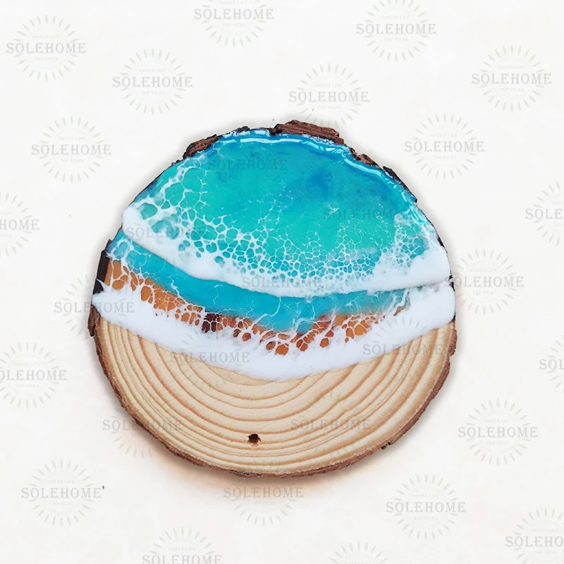Handcrafted Ocean Wave Crackle Resin Coaster Set for Beach Decor