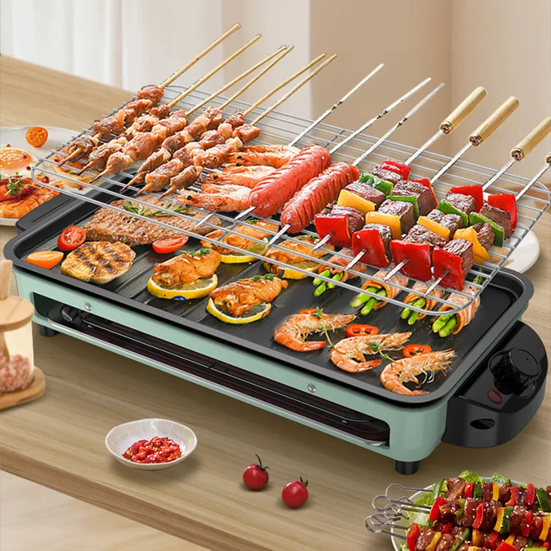 Electric Mini Indoor Smokeless BBQ Grill and Griddle With Removable Non Stick Cooking Plate Pan and Adjustable Temperature