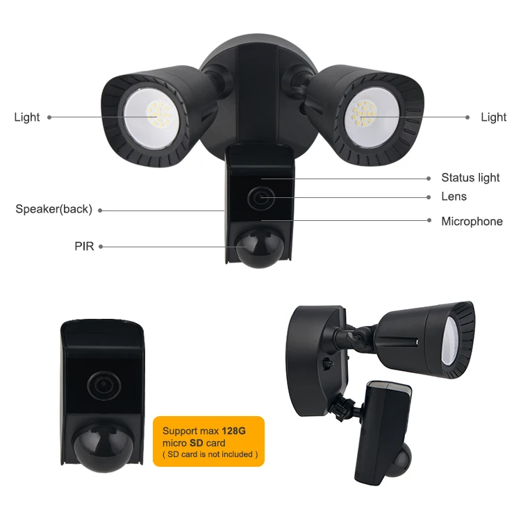 Hot Selling New Design Certificate IP54 Waterproof Camera Flood Light Security Light