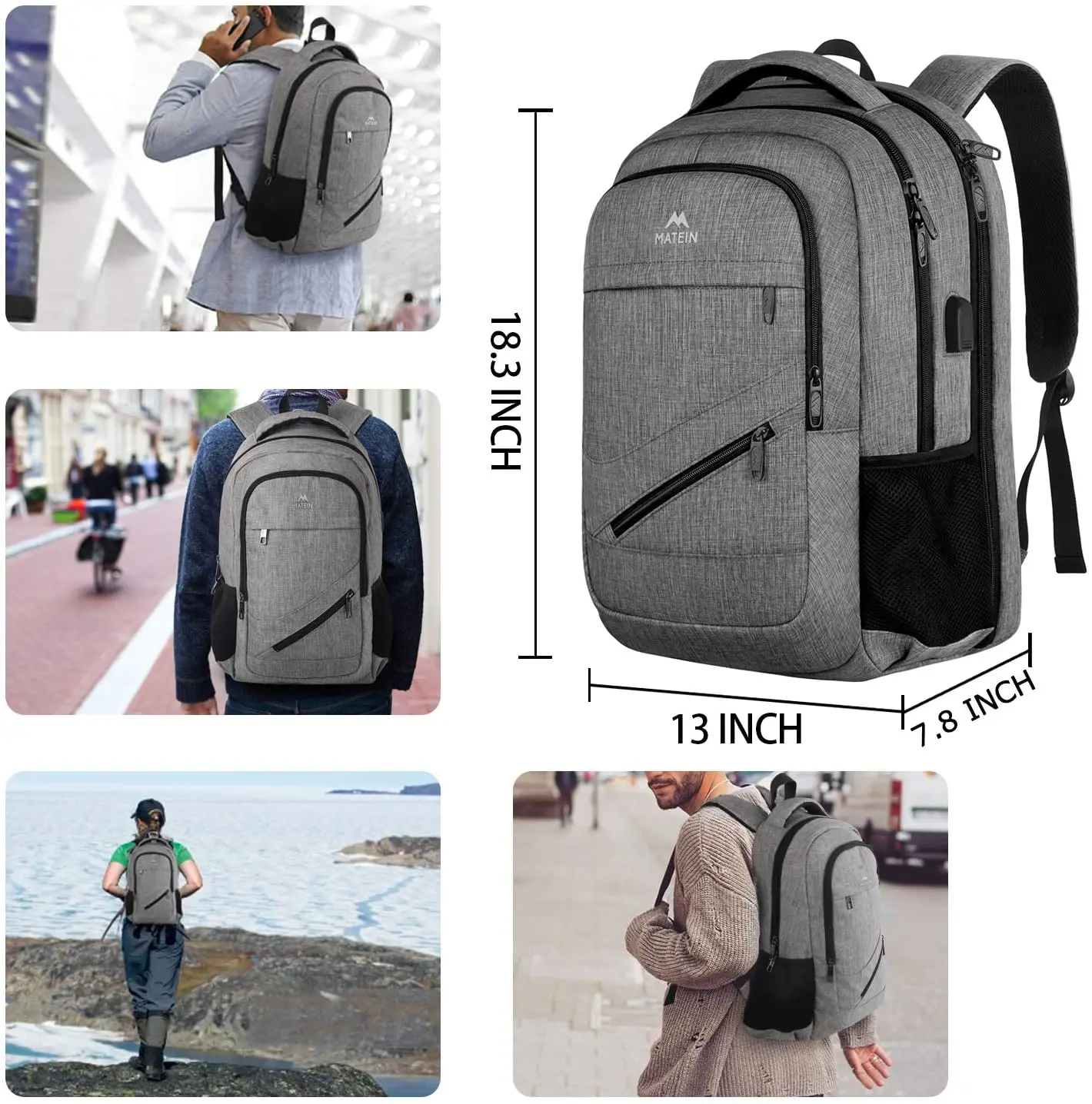 Custom Logo Grey Stylish Waterproof Students School Backpack Boys Shockproof Laptop Bag Large Travel Laptop Backpack