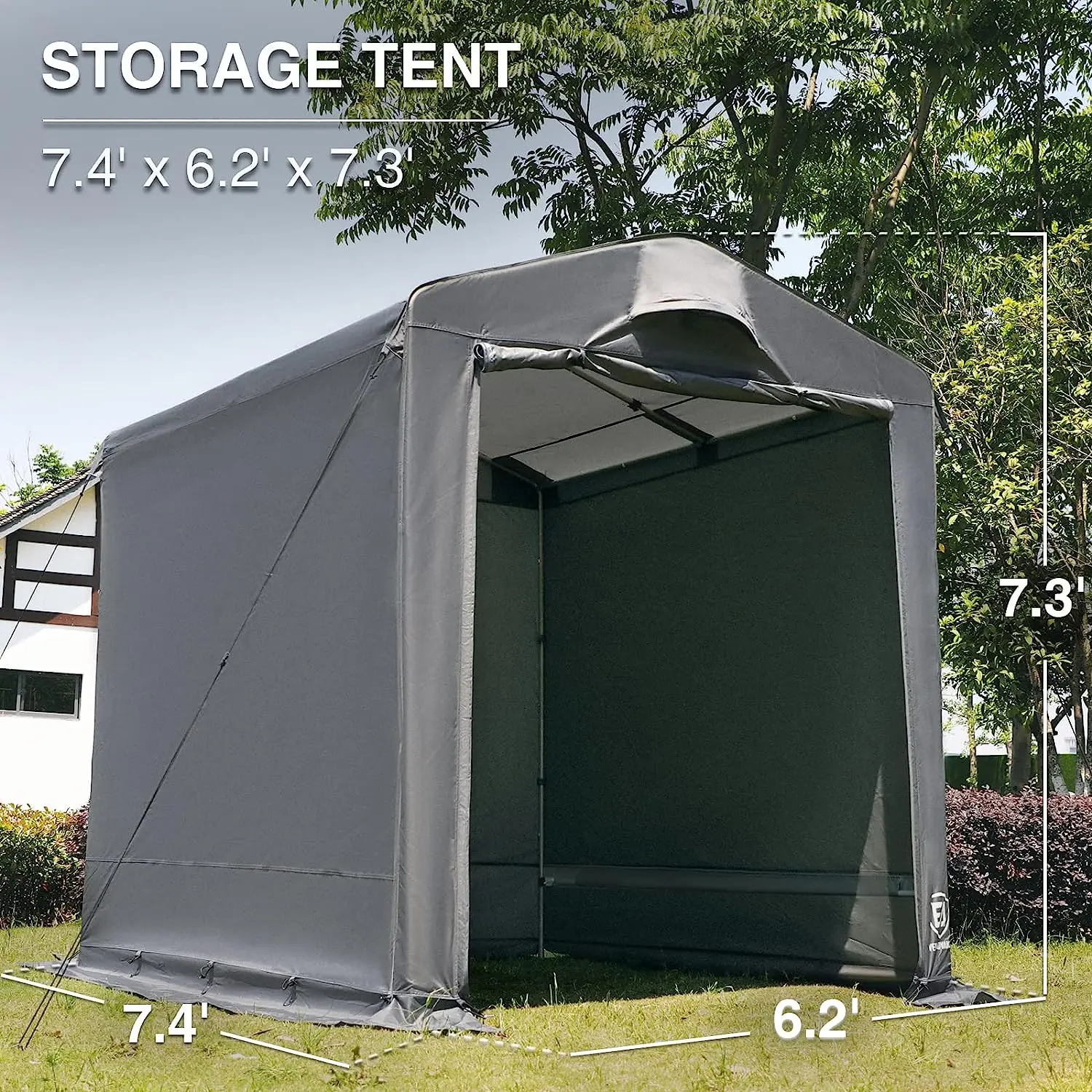 7.4 x 6.2 Outdoor Storage Tent with Vents Carport Canopy with Waterproof Cover Temporary Shelter for Bike, Motorcycle
