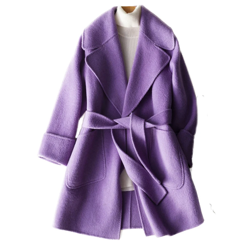 Loose mid-length thickened double-sided tweed alpaca wool coat tweed coat women winter cashmere jacket