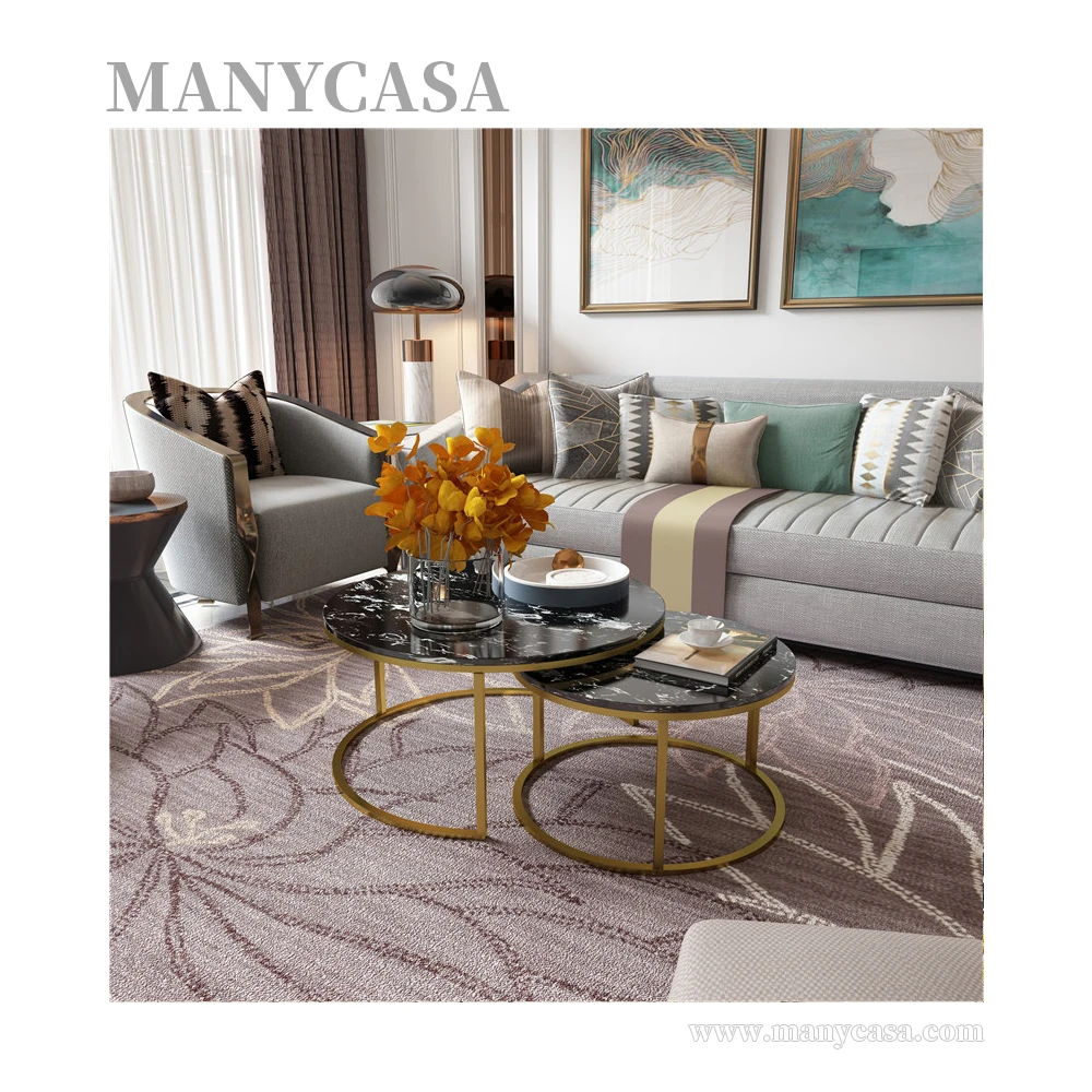 Luxury Round Coffee Table Sets Living Room Metal Stainless Steel Frame Rose Gold Marble Top Sofa Side Table