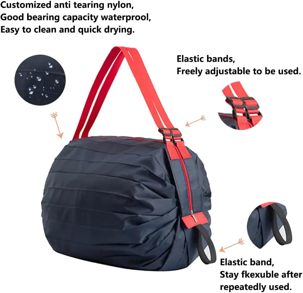 Reusable Shopping Bags, Foldable Grocery Storage Tote, Waterproof Oxford Cloth Bag for Shop, Large Durable Heavy Duty