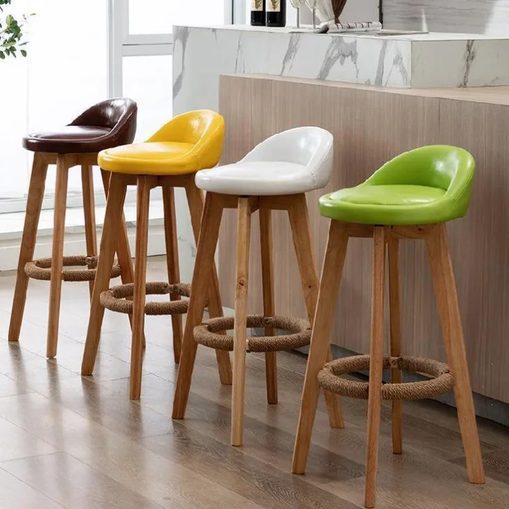 High Quality Customized Practical Economy wood Bar Chair with Fabric Upholstery Back High Bar Chair Stools Bar Chairs Kitchen