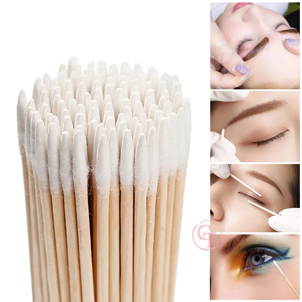 Permanent Makeup Accessories Wooden Cotton Tip Disposable Micro Pointed Cotton Swab Wooden Cotton Swab for Tattoo