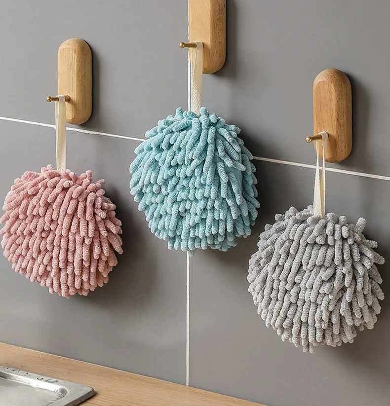 Quick Dry Chenille Hand Towels with Hanging Loops Microfiber Absorbent Hand Drying Puff for Kitchen Bathroom