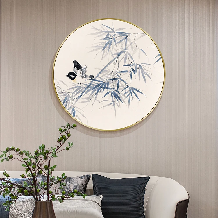 Traditional Chinese style rice paper mounting birds and bamboo Hand painted wall paintings canvas art decor