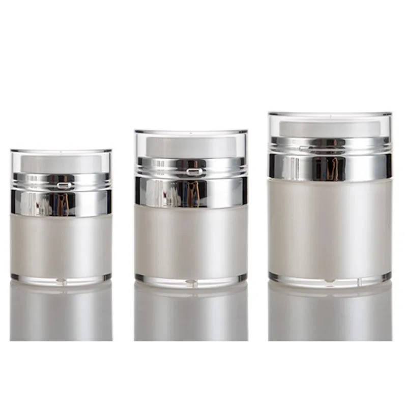 0.5 oz Airless Pump Jars Empty Acrylic Makeup White Cosmetic Jar Containers with Press Pump Refillable Airless Travel Lotion Jar
