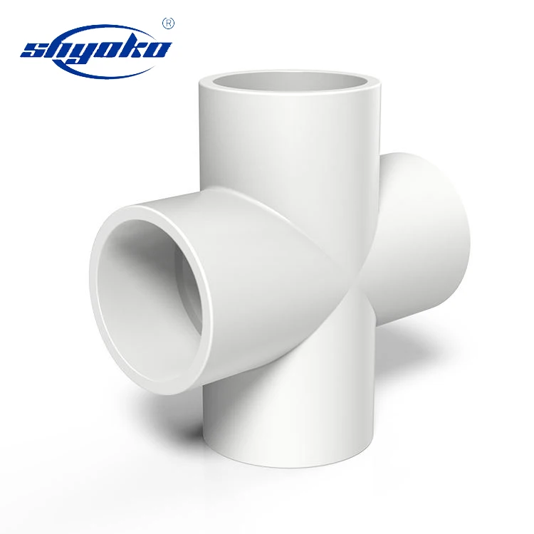 PVC PN10 white pressure piping system Plastic PVC Cross Joint Pressure Equal Pipe Fitting Socket