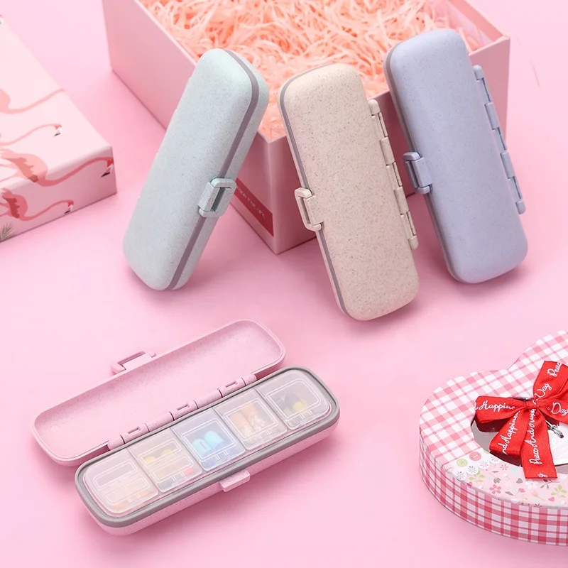 WORTHBUY Wheat Straw material Weekly Portable Medicine Box Daily Pill Case Kitchen Storage Container Pill Organizer