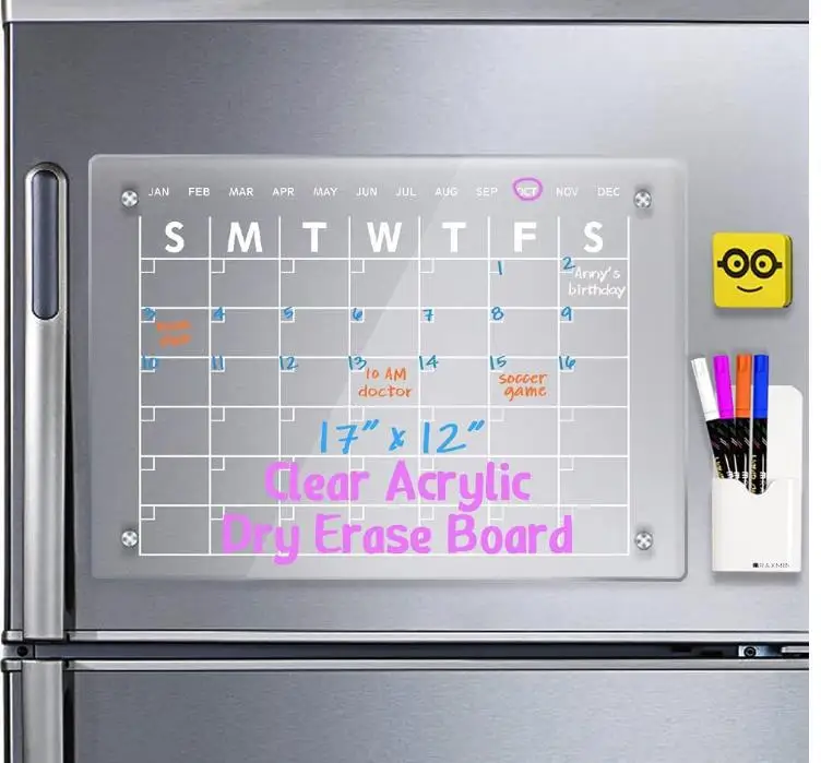 Engraved Magnetic Acrylic Sign Board Acrylic Calendar Monthly Weekly Refrigerator Calendar