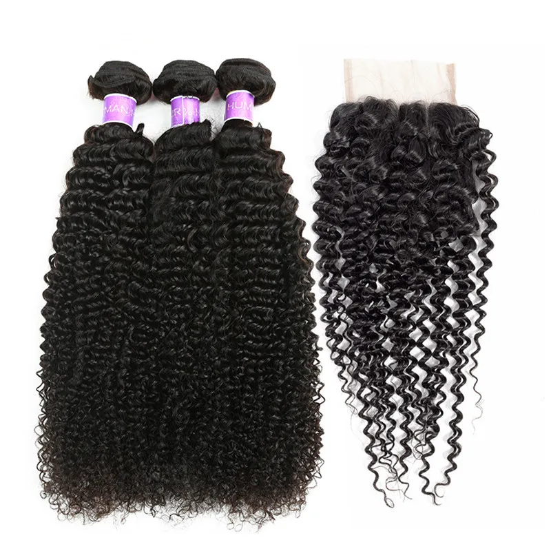 Wholesale Vendors 12a Grade Brazilian Weaves Kinky Curly Bundles and Closure Set Raw Virgin Human Hair Extension