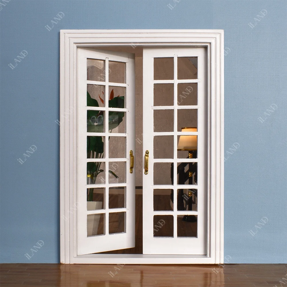 iLAND Miniature Dollhouse Accessories, 1:12 Dolls House Furniture Mini Wooden Exterior Door 28 Panels