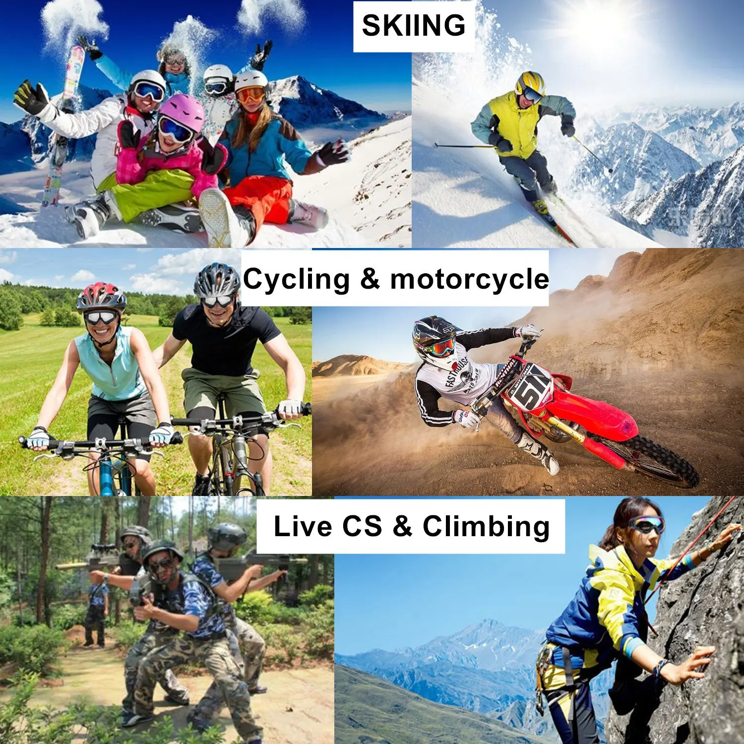 Motorcycle Goggles - Glasses Set of 2 - Dirt Bike ATV Motocross Anti-UV Adjustable Riding Offroad Protective Combat