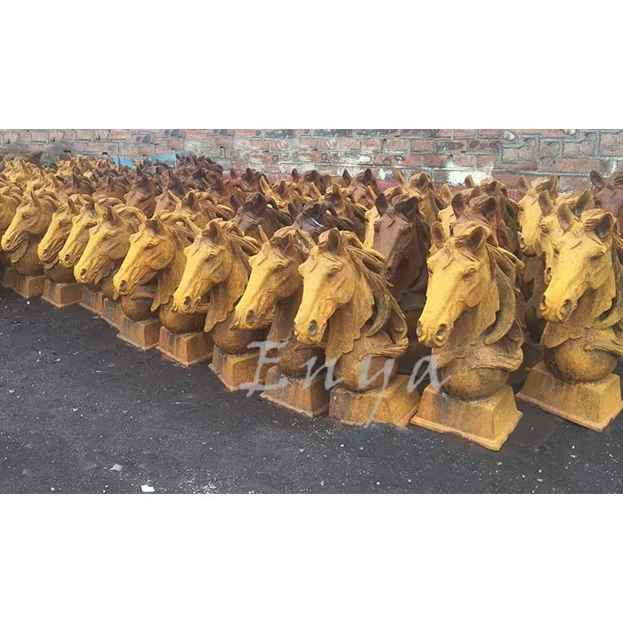 Vintage Iron Large Animal Horse Head Decor Sculpture Statues cheval animaux en fonte pour le jardin Garden Decoration Outdoor