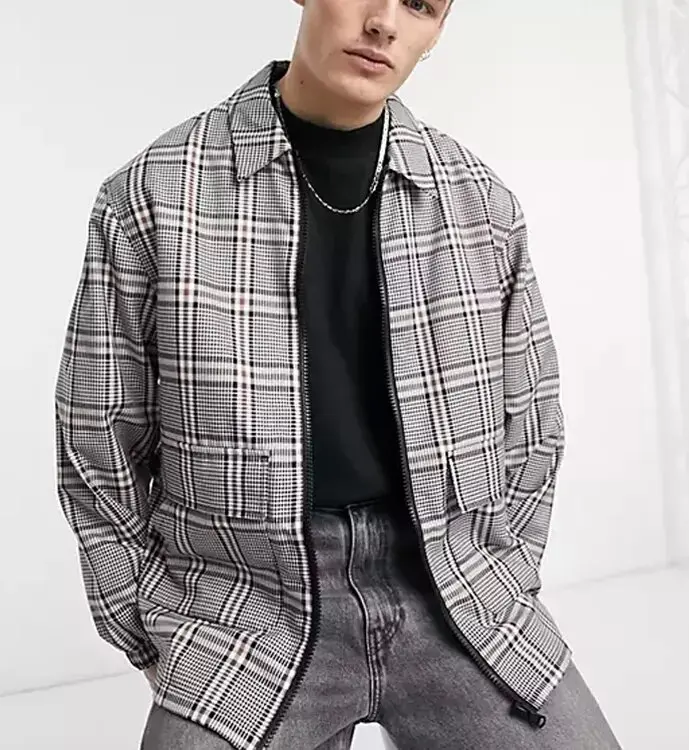 Brand new original High quality Zip fastening Custom Spread collar jacket Plaid design jacket men