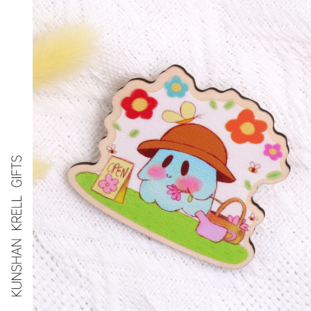 Custom Cute Animal Wood Lapel Pins for Clothes Custom Wooden Pin