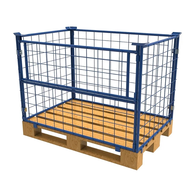 Midwell middle duty powder coated folding stackable metal steel wire mesh pallet cage for sale