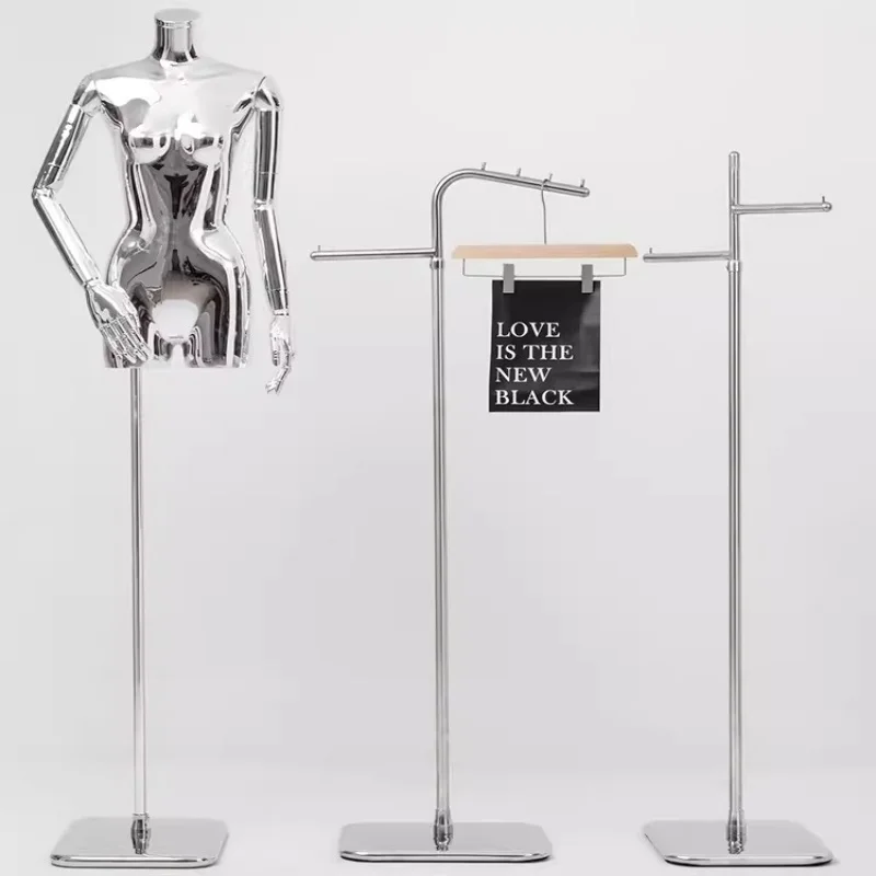 boutique double rod portable clothing hanging garment rack  clothing shop gold Stainless Steel rack