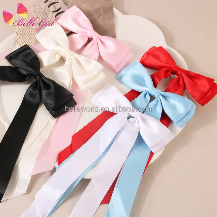 BELLEWORLD bulk sale hot style 2024 autumn women accessories fashion bow tie hair pin sweet long ribbon metal hair jaw clips